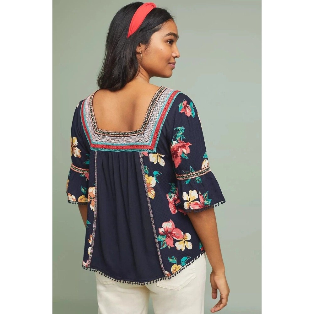 Anthropologie Dakota Embroidered Blouse Top Floral Print Swiss Dot XS 287552 - Picture 3 of 7